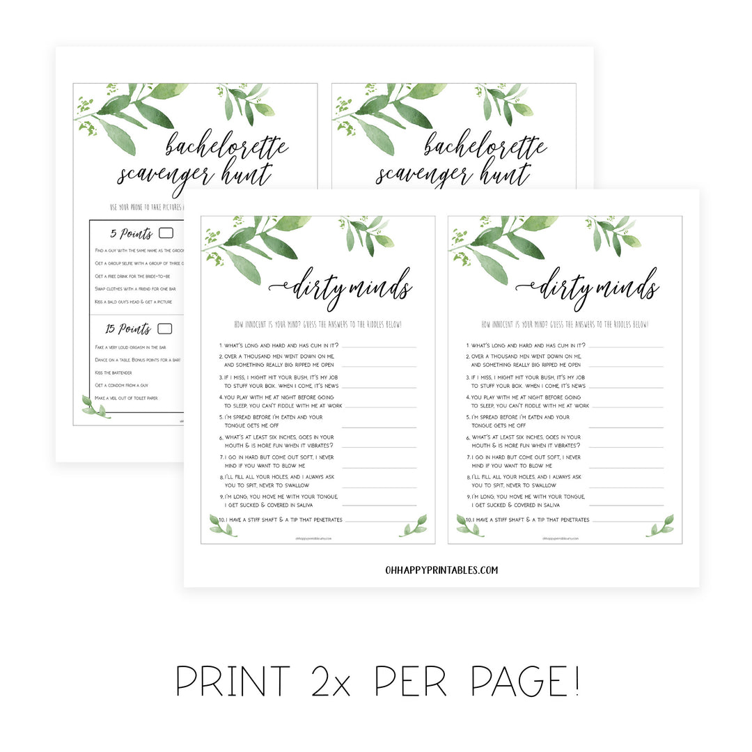 8 Bachelorette Party Games Bundle - Greenery