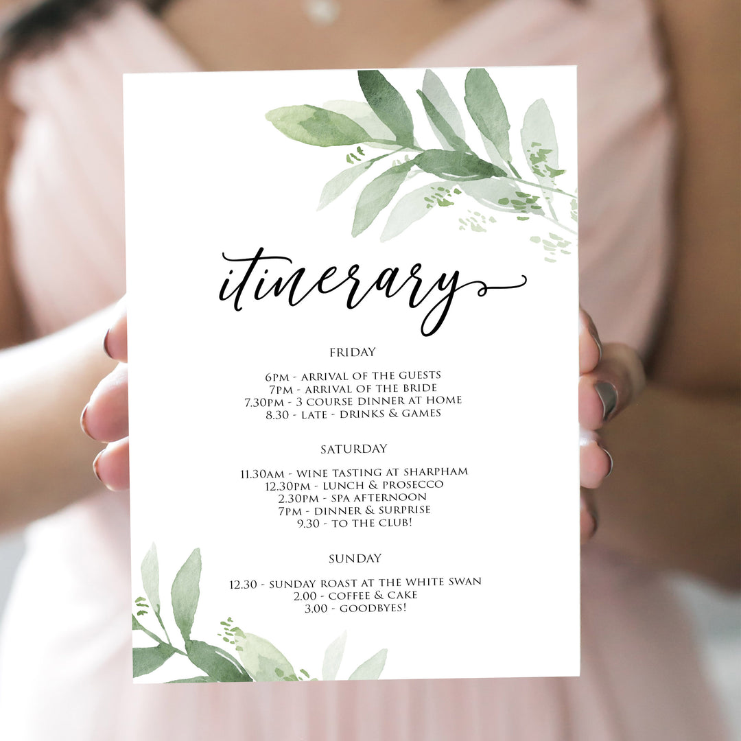 editable bridal shower itinerary, bridal itinerary, greenery bridal shower invite, mobile invites, editable bridal shower invite, corjl bridal invite, bachelorette party invite