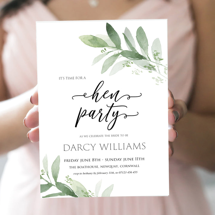 editable hen party invitation, greenery bridal shower invite, mobile invites, editable bridal shower invite, corjl bridal invite, bachelorette party invite