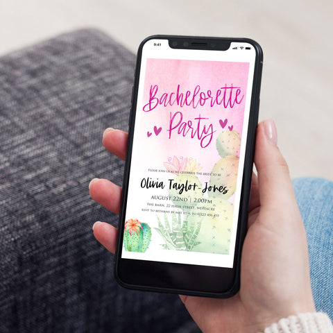 editable bachelorette party invitation, cactus bachelorette invite, bachelorette party invitations, fiesta bachelorette party invitation