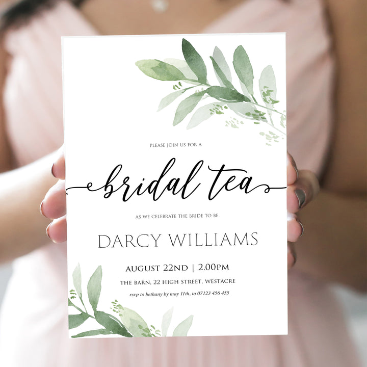 Editable bridal tea party invitation, bridal shower invite,  greenery bridal shower invite, mobile invites, editable bridal shower invite, corjl bridal invite, bachelorette party invite