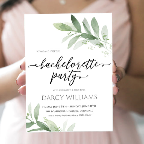 bachelorette party invite, greenery bridal shower invite, mobile invites, editable bridal shower invite, corjl bridal invite, bachelorette party invite