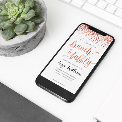 Digital Brunch & Bubbly Invitation Template - Rose Gold Foil