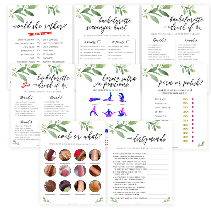 8 Bachelorette Party Games Bundle - Greenery