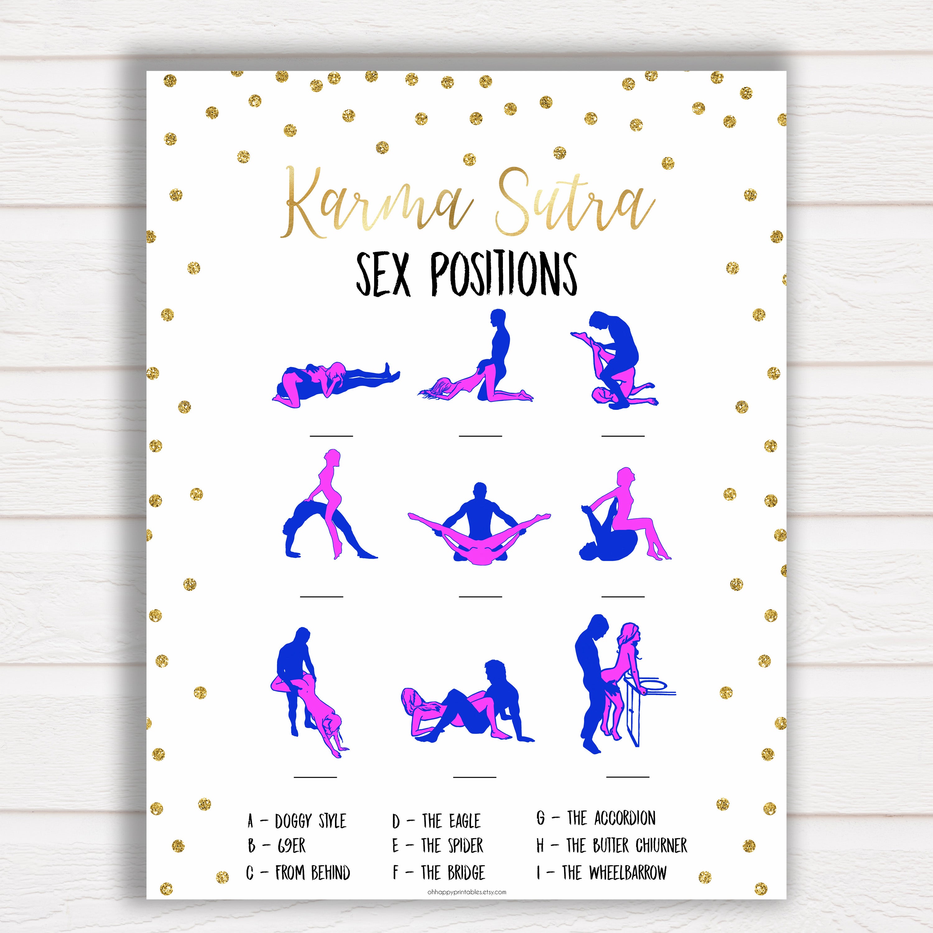 Sex position game, karma sutra sex game, bridal shower games, baby shower games, sex games 