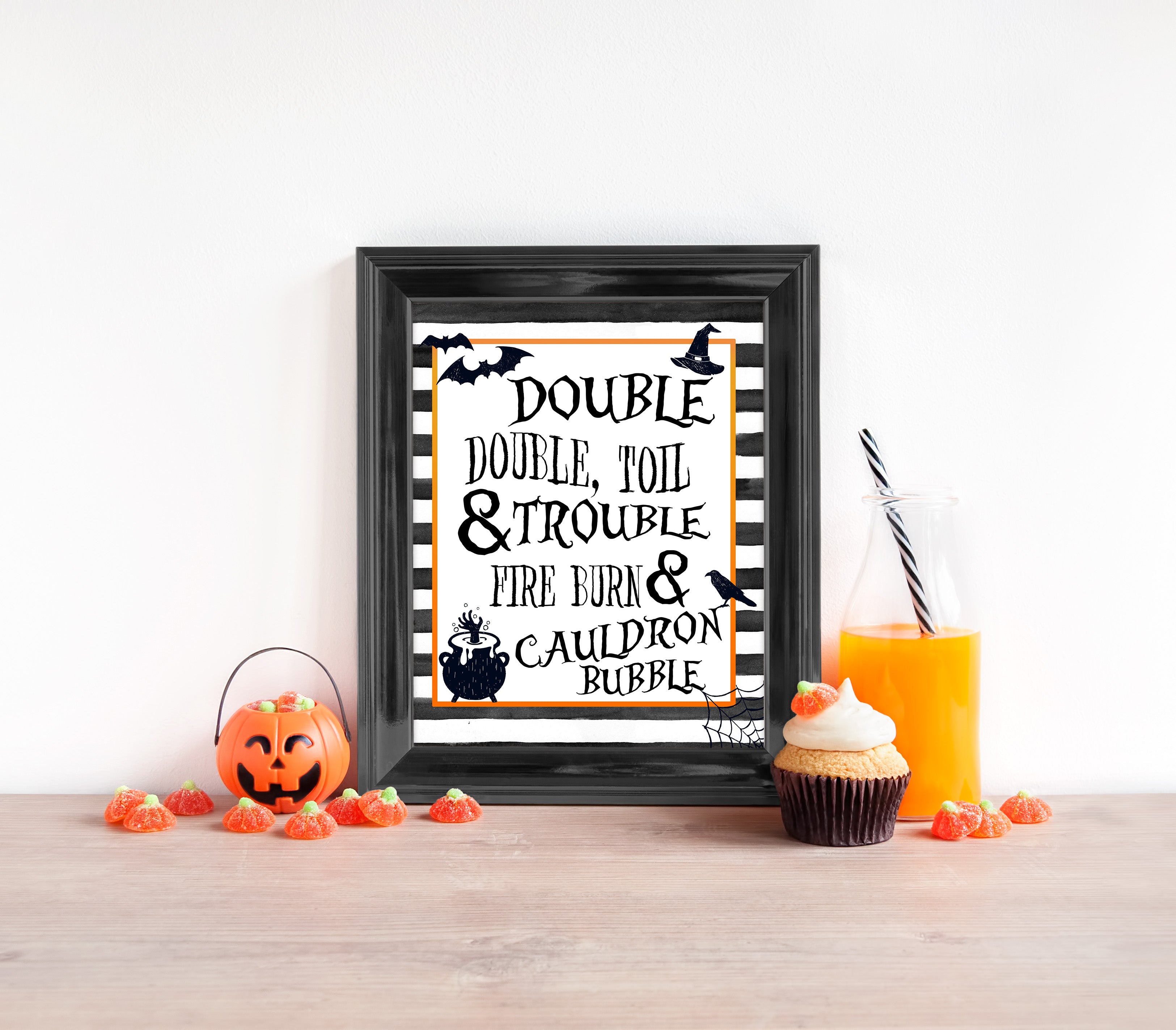 toil and trouble sign, halloween table signs, printable halloween table signs, spooky halloween decor, halloween decor
