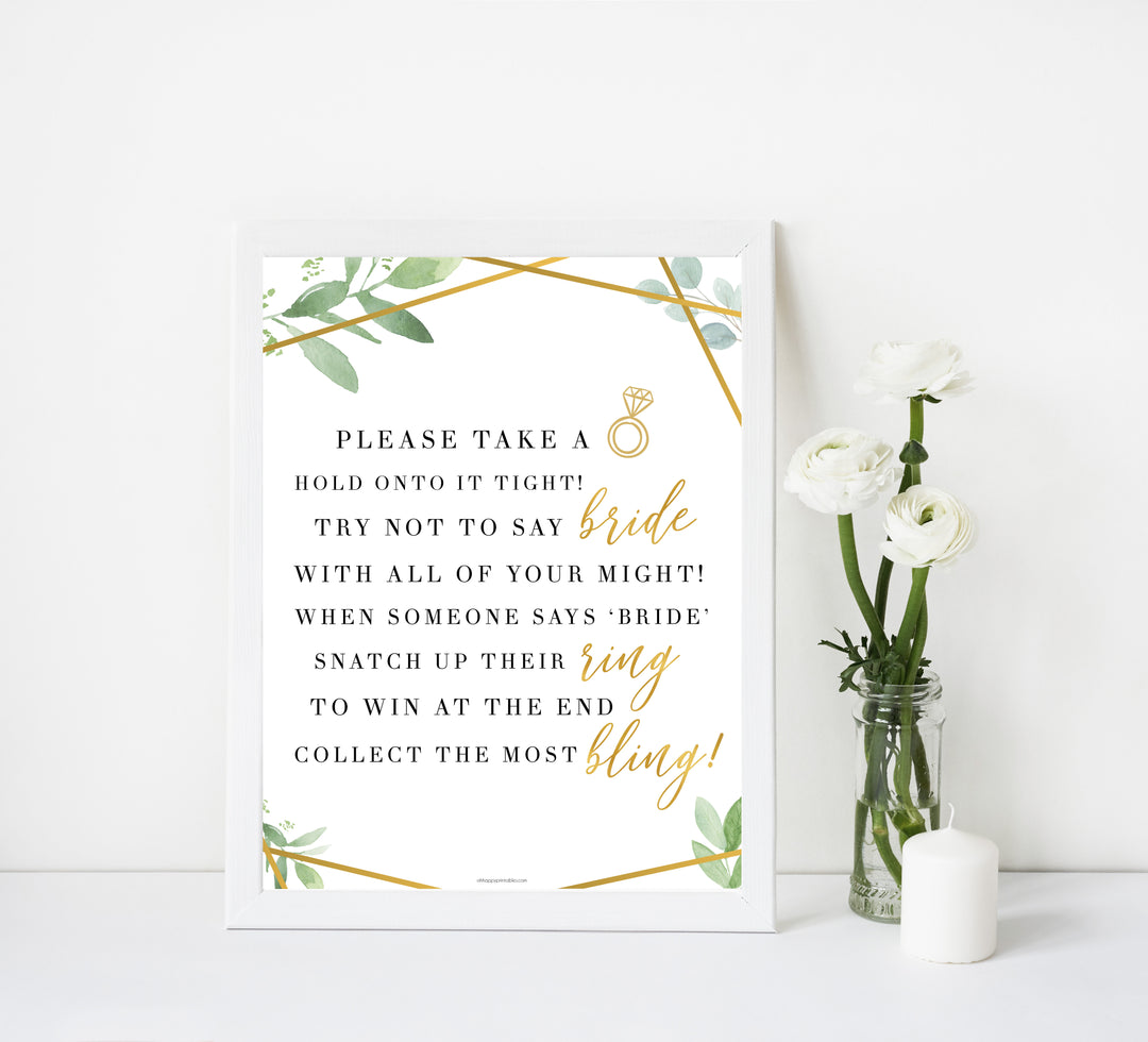 please take a ring bridal shower, floral bridal shower game, gold greenery bridal shower games, take a ring bridal shower
