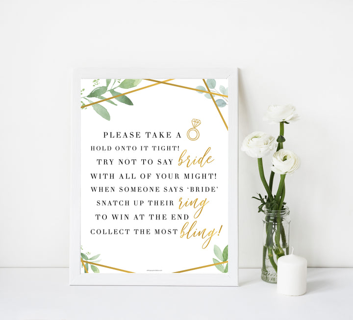 please take a ring bridal shower, floral bridal shower game, gold greenery bridal shower games, take a ring bridal shower