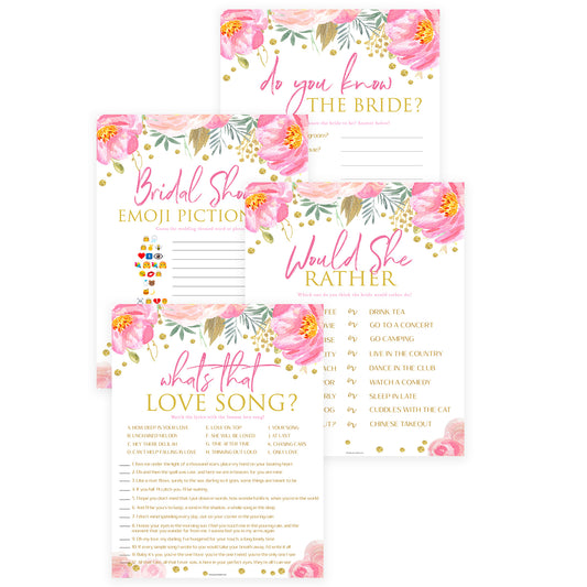 4 Bridal Shower Games Bundle - Blush & Gold