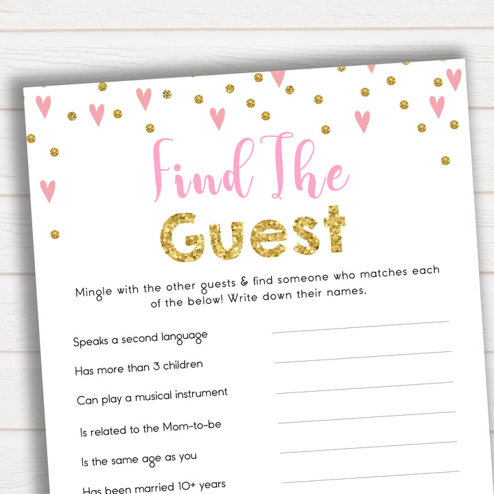 Baby Shower Find the Guest - Pink Hearts