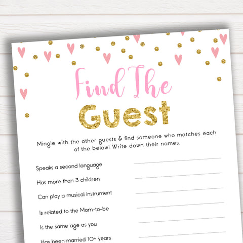 Baby Shower Find the Guest - Pink Hearts