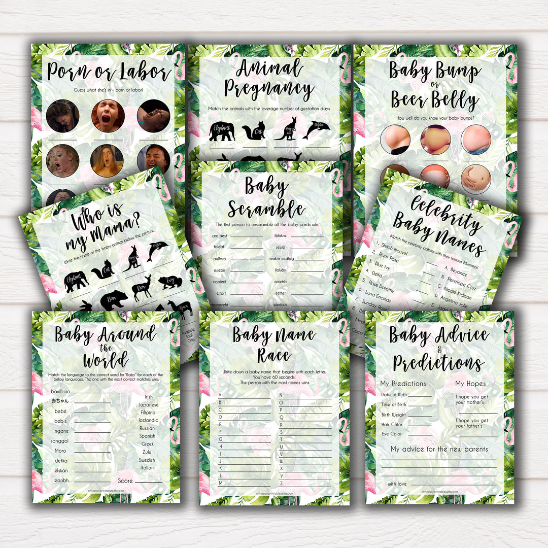 Tropical baby shower games, baby shower games bundle, Baby shower ideas, baby shower party games