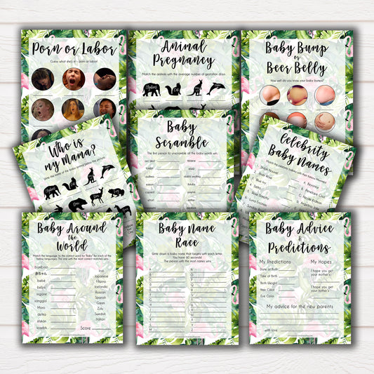Tropical baby shower games, baby shower games bundle, Baby shower ideas, baby shower party games