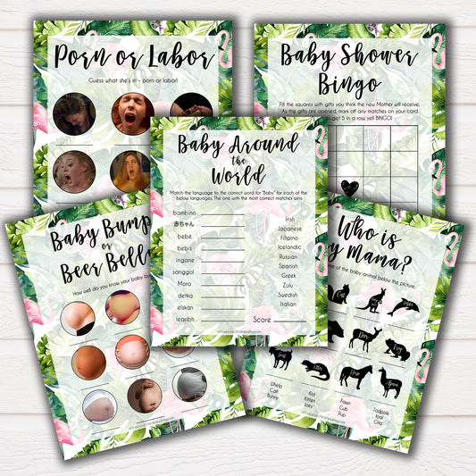 Tropical baby shower games, baby shower games bundle, Baby shower ideas, baby shower party games