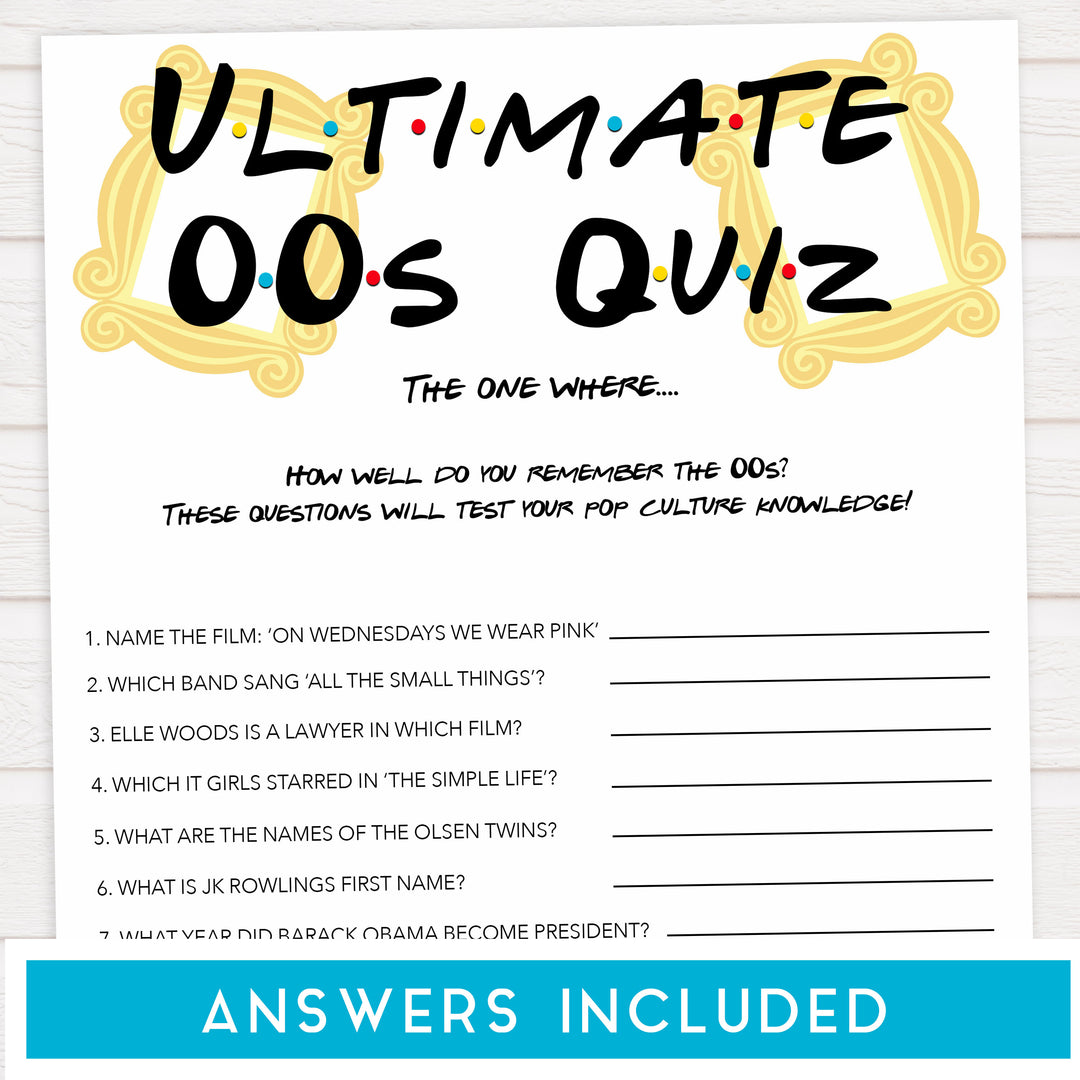 ultimate 00s quiz, Printable bachelorette games, friends bachelorette, friends hen party games, fun hen party games, bachelorette game ideas, friends adult party games, naughty hen games, naughty bachelorette games