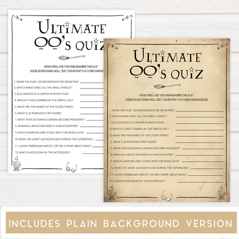 ultimate 00s quiz, bridal 00s quiz game, Printable bachelorette games, Harry Potter bachelorette, Harry Potter hen party games, fun hen party games, bachelorette game ideas, Harry Potter adult party games, naughty hen games, naughty bachelorette games