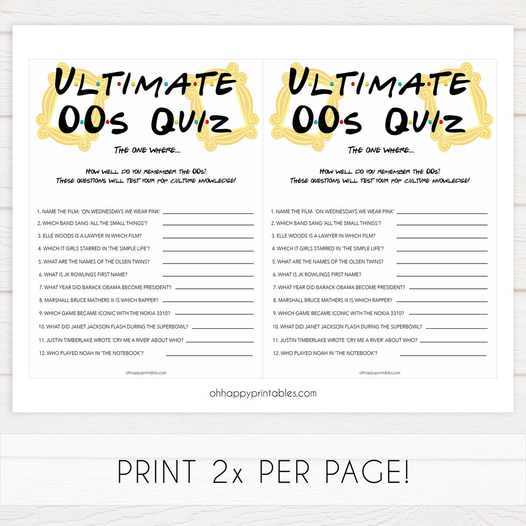 ultimate 00s quiz, Printable bachelorette games, friends bachelorette, friends hen party games, fun hen party games, bachelorette game ideas, friends adult party games, naughty hen games, naughty bachelorette games