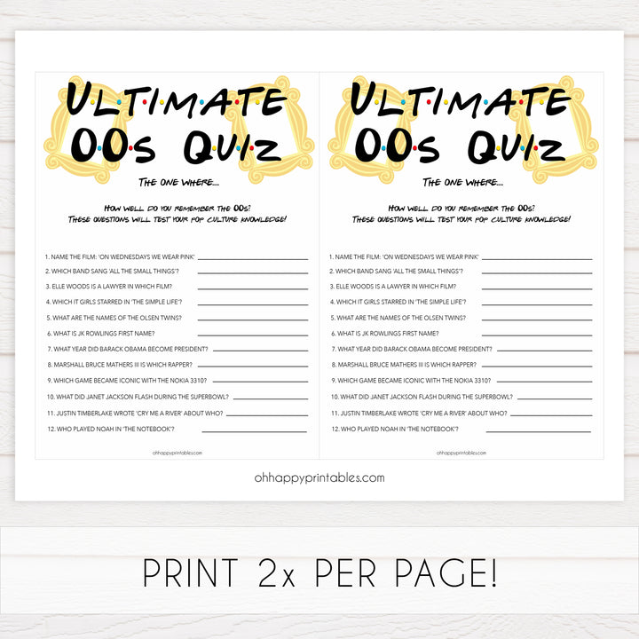 ultimate 00s quiz, Printable bachelorette games, friends bachelorette, friends hen party games, fun hen party games, bachelorette game ideas, friends adult party games, naughty hen games, naughty bachelorette games