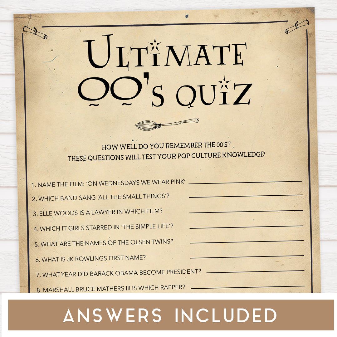 ultimate 00s quiz, bridal 00s quiz game, Printable bachelorette games, Harry Potter bachelorette, Harry Potter hen party games, fun hen party games, bachelorette game ideas, Harry Potter adult party games, naughty hen games, naughty bachelorette games