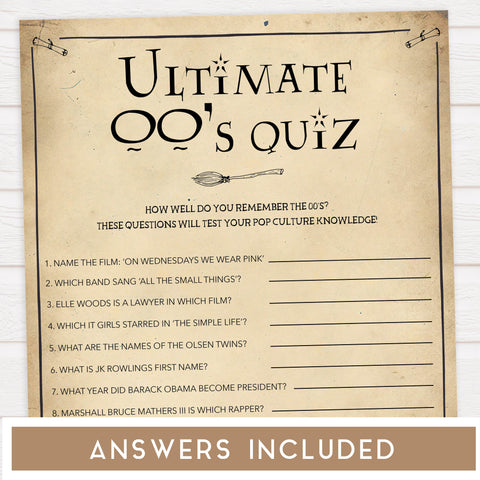 ultimate 00s quiz, bridal 00s quiz game, Printable bachelorette games, Harry Potter bachelorette, Harry Potter hen party games, fun hen party games, bachelorette game ideas, Harry Potter adult party games, naughty hen games, naughty bachelorette games