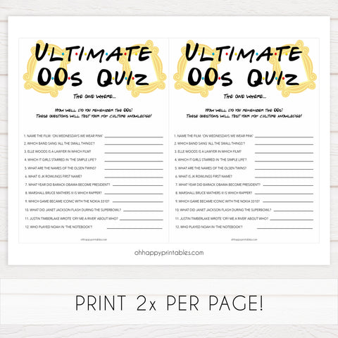 ultimate 00s quiz, Printable bachelorette games, friends bachelorette, friends hen party games, fun hen party games, bachelorette game ideas, friends adult party games, naughty hen games, naughty bachelorette games