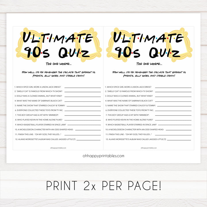 ultimate 90s quiz, 90s quiz game, Printable bachelorette games, friends bachelorette, friends hen party games, fun hen party games, bachelorette game ideas, friends adult party games, naughty hen games, naughty bachelorette games