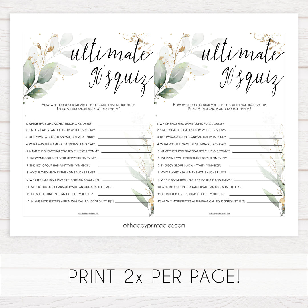 90s ultimate bridal game, Printable bachelorette games, greenery bachelorette, gold leaf hen party games, fun hen party games, bachelorette game ideas, greenery adult party games, naughty hen games, naughty bachelorette games