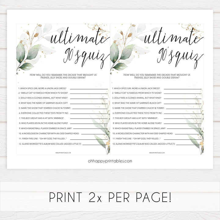 90s ultimate bridal game, Printable bachelorette games, greenery bachelorette, gold leaf hen party games, fun hen party games, bachelorette game ideas, greenery adult party games, naughty hen games, naughty bachelorette games