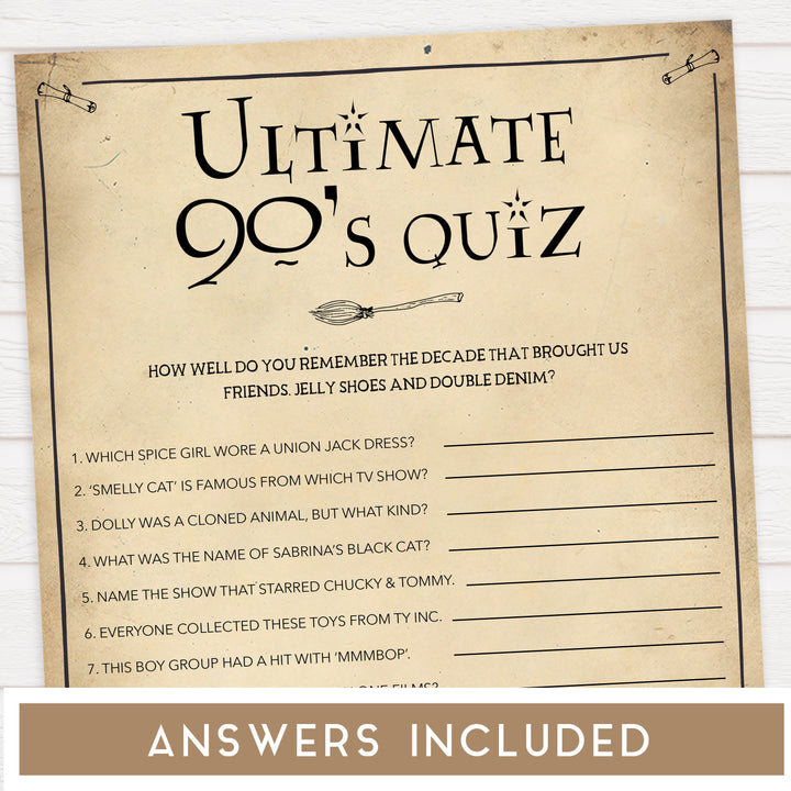 ultimate 90s quiz, bridal 90s quiz game, Printable bachelorette games, Harry Potter bachelorette, Harry Potter hen party games, fun hen party games, bachelorette game ideas, Harry Potter adult party games, naughty hen games, naughty bachelorette games