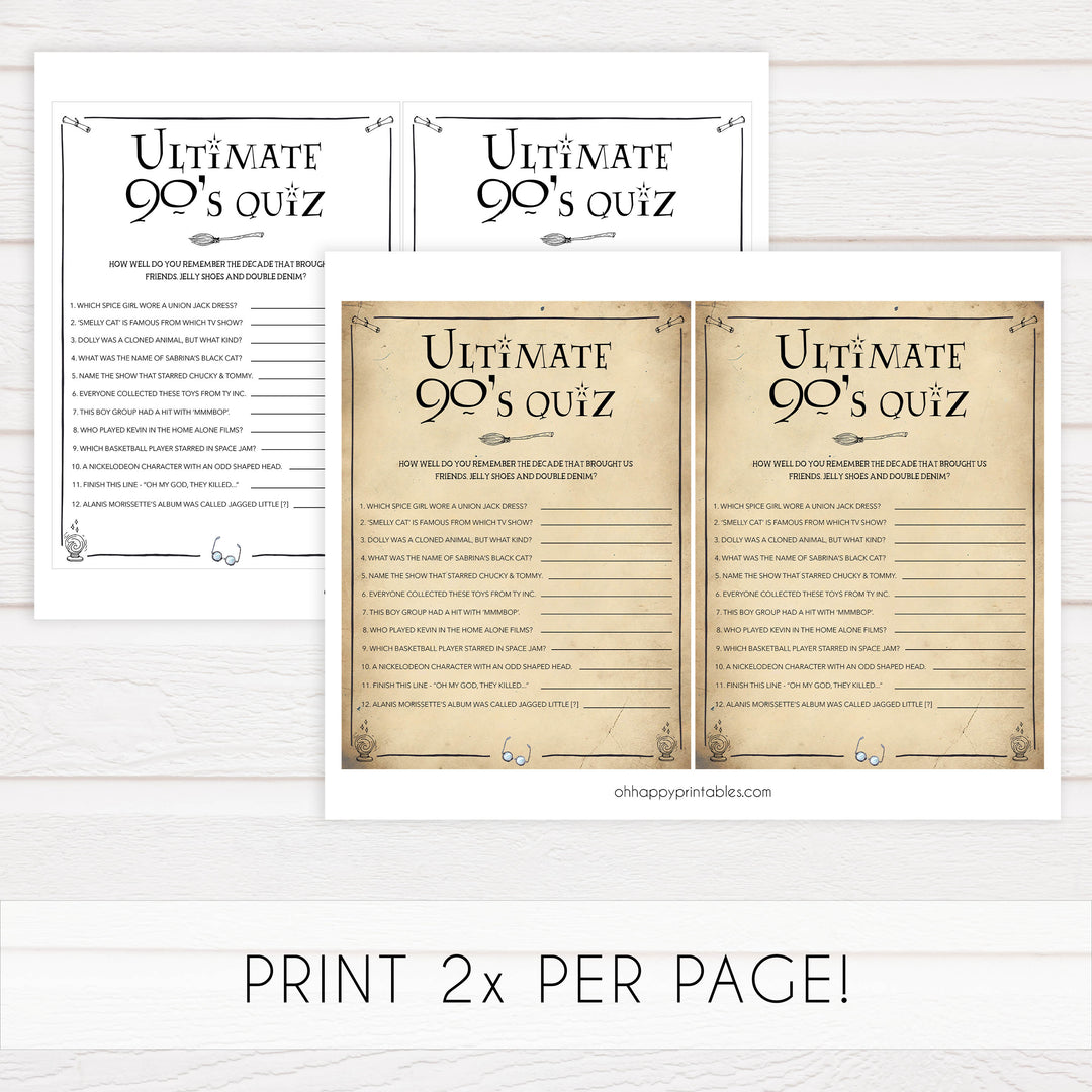 ultimate 90s quiz, bridal 90s quiz game, Printable bachelorette games, Harry Potter bachelorette, Harry Potter hen party games, fun hen party games, bachelorette game ideas, Harry Potter adult party games, naughty hen games, naughty bachelorette games