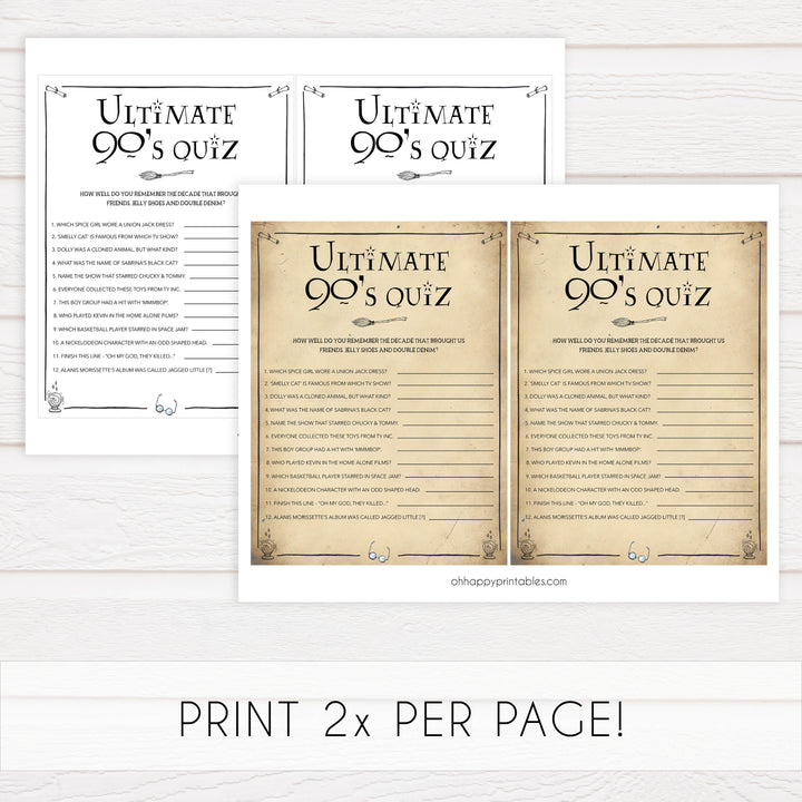 ultimate 90s quiz, bridal 90s quiz game, Printable bachelorette games, Harry Potter bachelorette, Harry Potter hen party games, fun hen party games, bachelorette game ideas, Harry Potter adult party games, naughty hen games, naughty bachelorette games