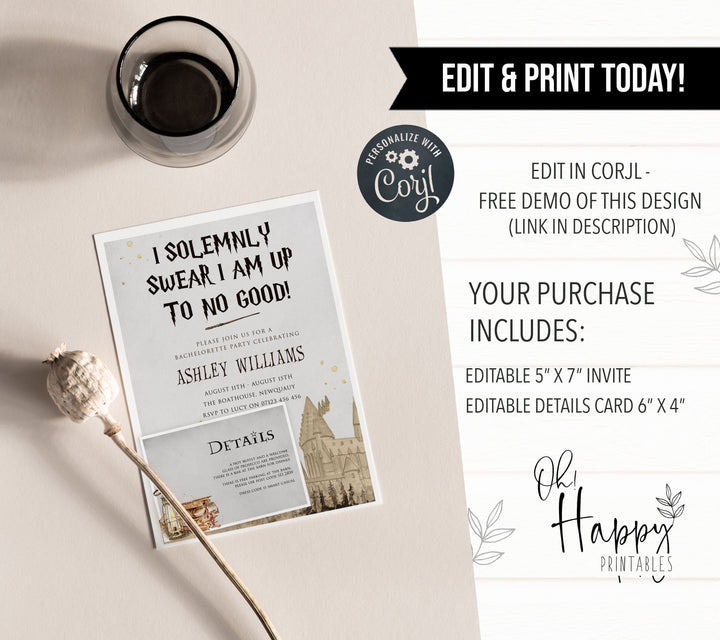 Editable Bachelorette Invitation - Wizard