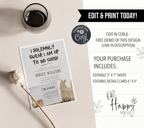 Editable Bachelorette Invitation - Wizard