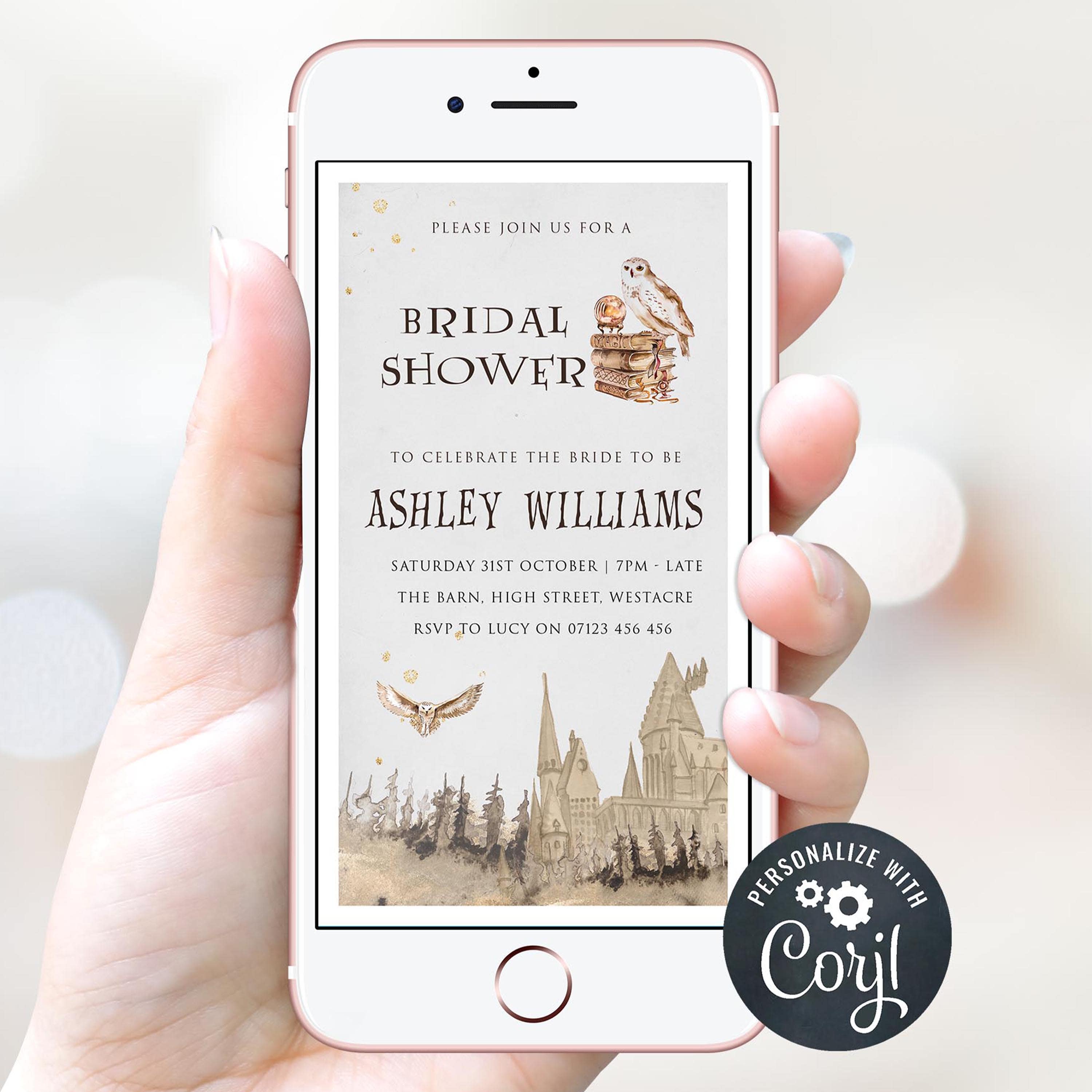 editable bachelorette mobile invitations, harry potter bachelorette invitations, mobile bridal invites