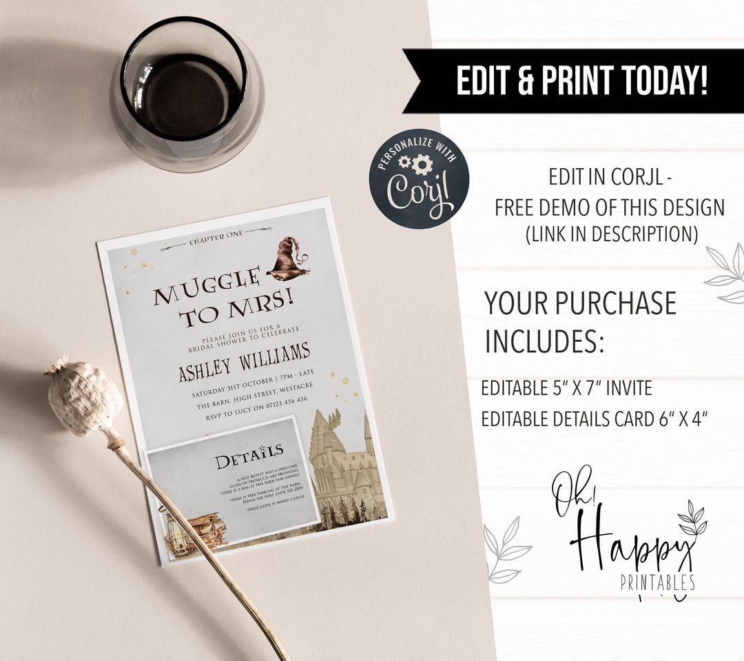 editable harry potter bridal shower invitation, printable bridal shower invitations, harry potter bridal theme
