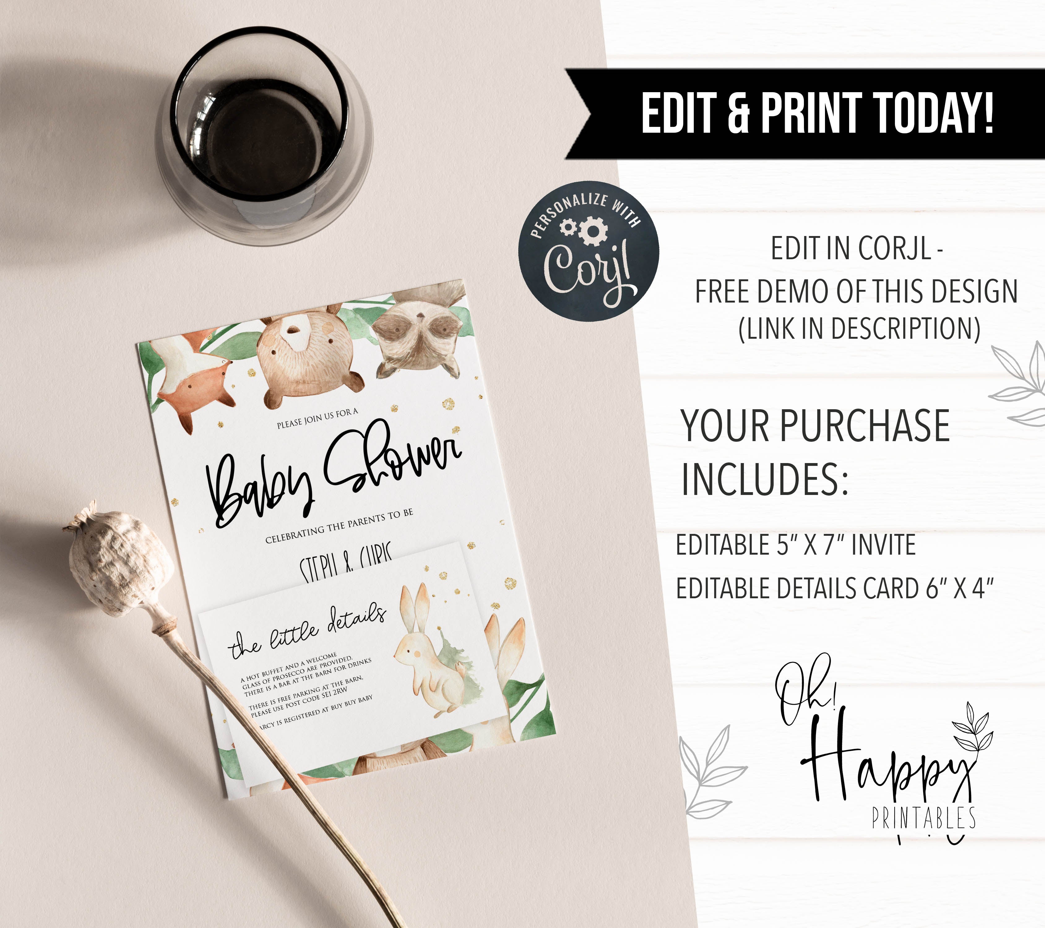 editable woodland baby shower invitations, printable woodland animals baby shower invitations, woodland animals baby shower