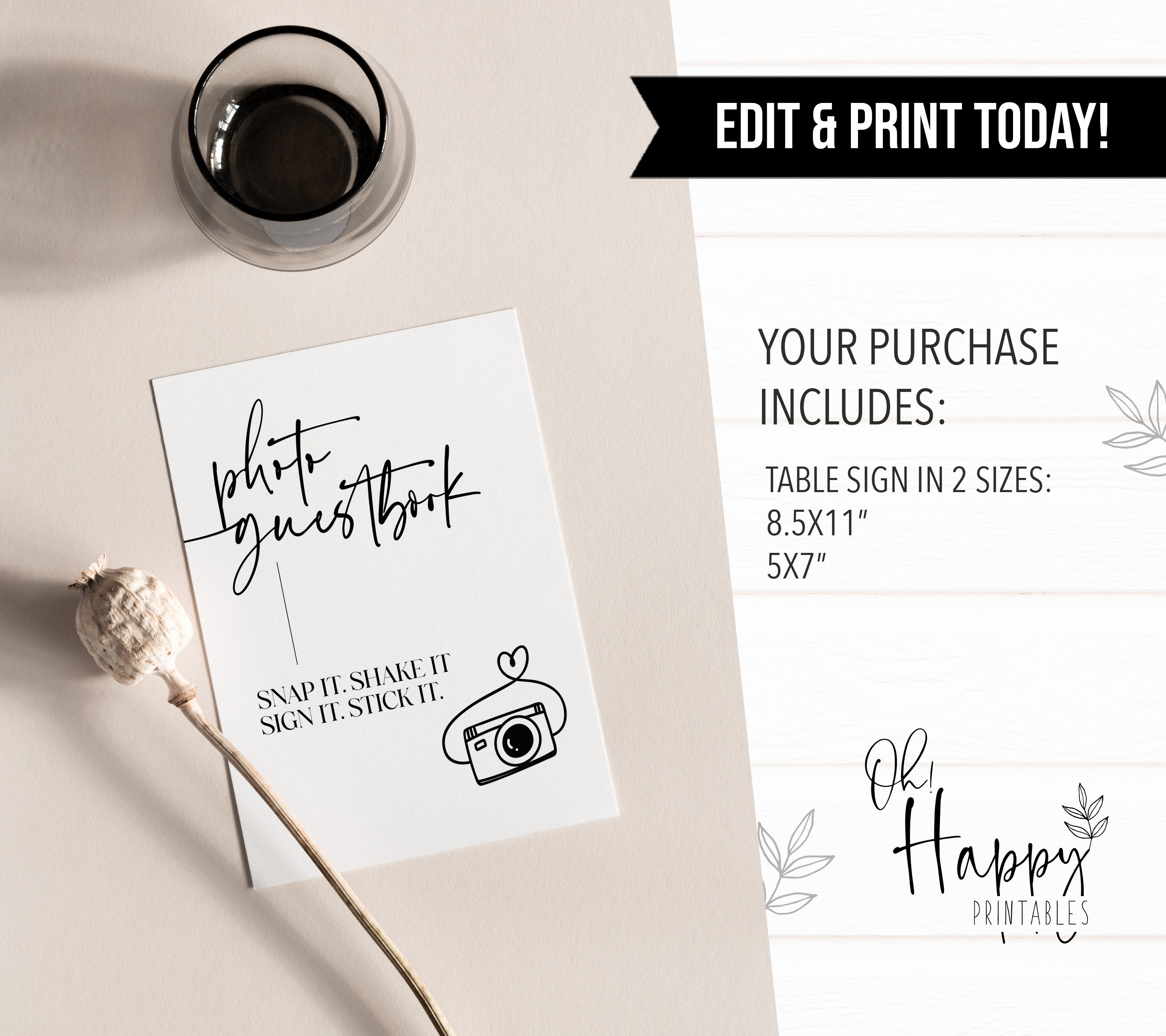photo guestbook sign, printable wedding table signs, modern wedding table signs, wedding table decor