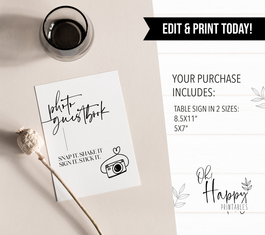 photo guestbook sign, printable wedding table signs, modern wedding table signs, wedding table decor