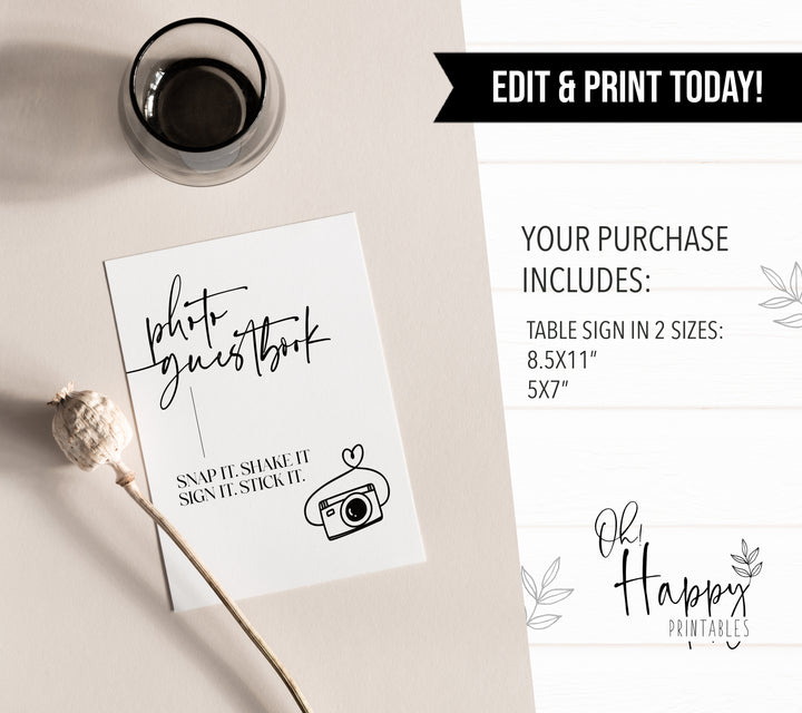 photo guestbook sign, printable wedding table signs, modern wedding table signs, wedding table decor