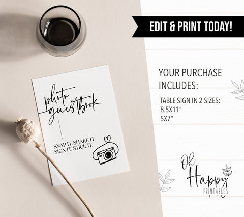 photo guestbook sign, printable wedding table signs, modern wedding table signs, wedding table decor