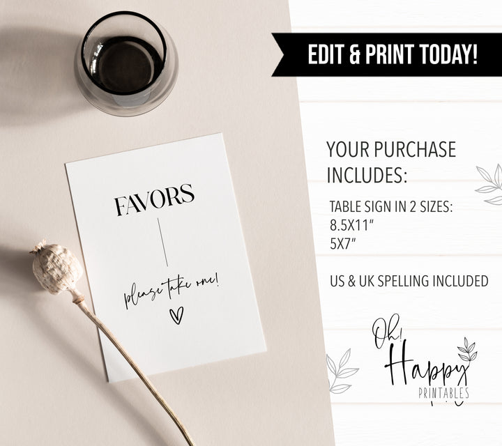 favors table sign, printable wedding table signs, modern wedding table signs, wedding table decor