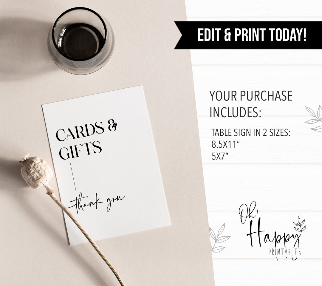 cards and gifts table sign, printable wedding table signs, modern wedding table signs, wedding table decor