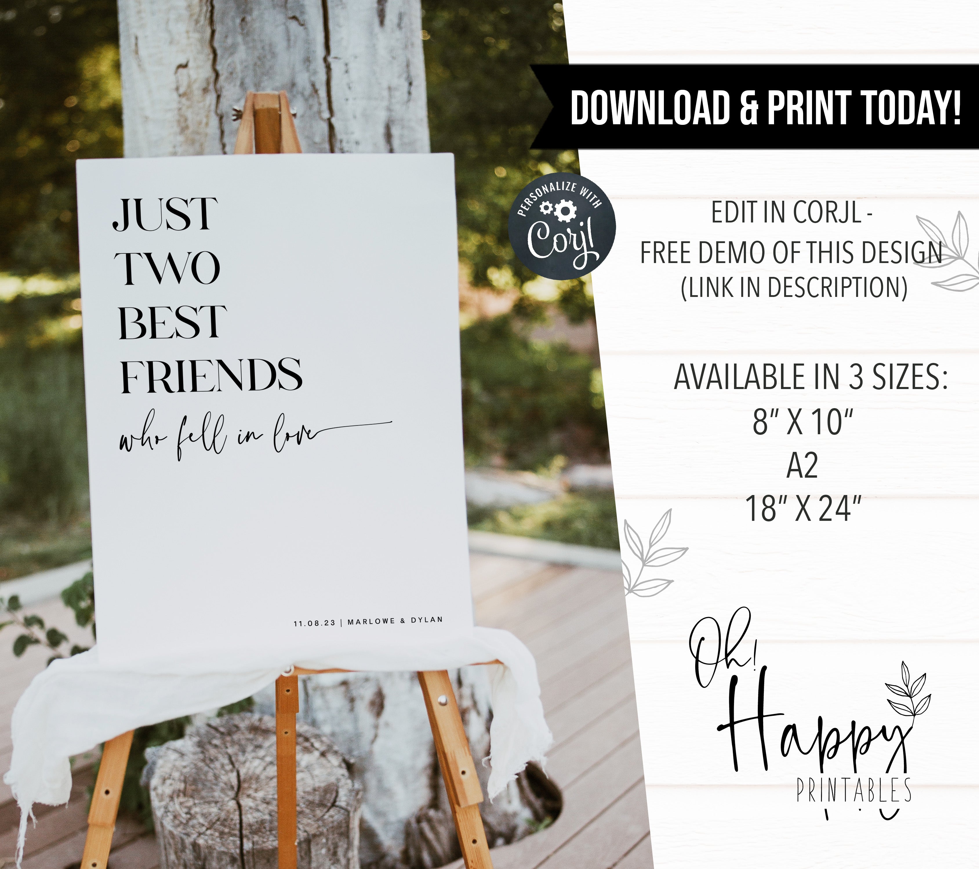 editable wedding signs, two best friends signs, wedding day decor, printable wedding signs, modern wedding decor