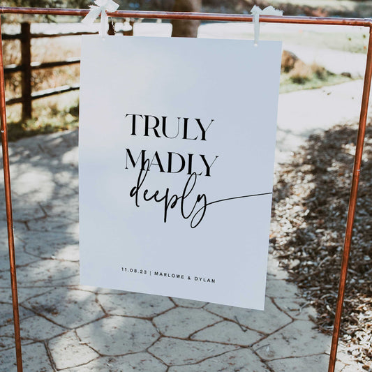 truly madly deeply sign, printable wedding signs, editable wedding signs, modern wedding signs, on the day wedding stationery