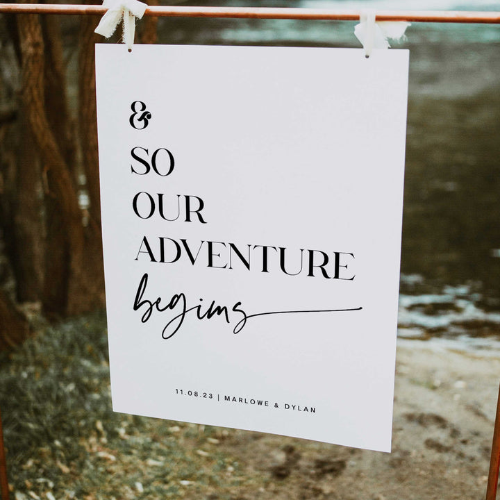 our adventure begins sign, printable wedding signs, editable wedding signs, modern wedding signs, on the day wedding stationery