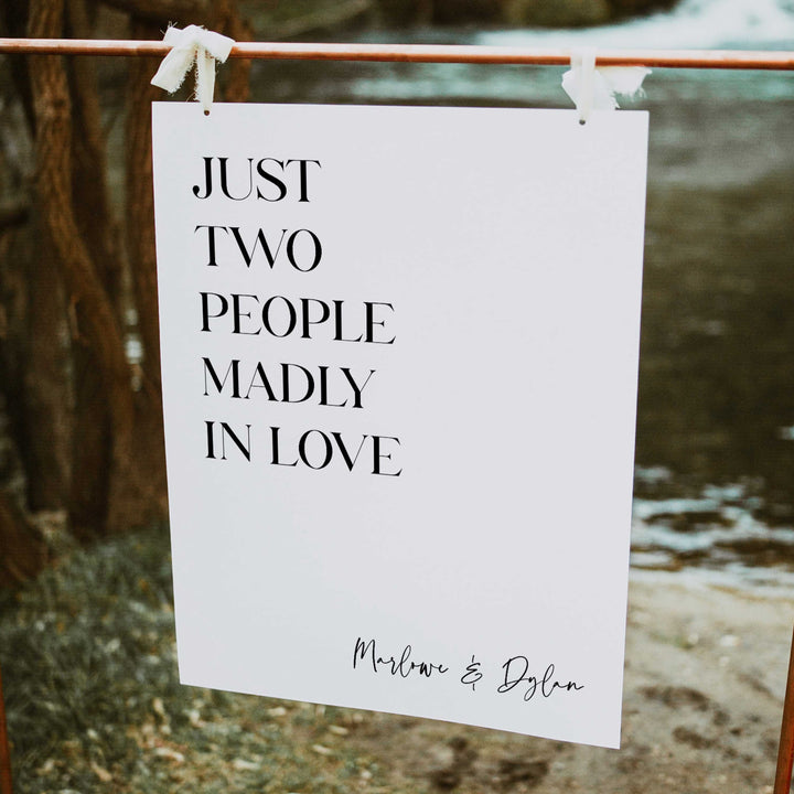 just two people madly in love sign, printable wedding signs, editable wedding signs, modern wedding signs, on the day wedding stationery