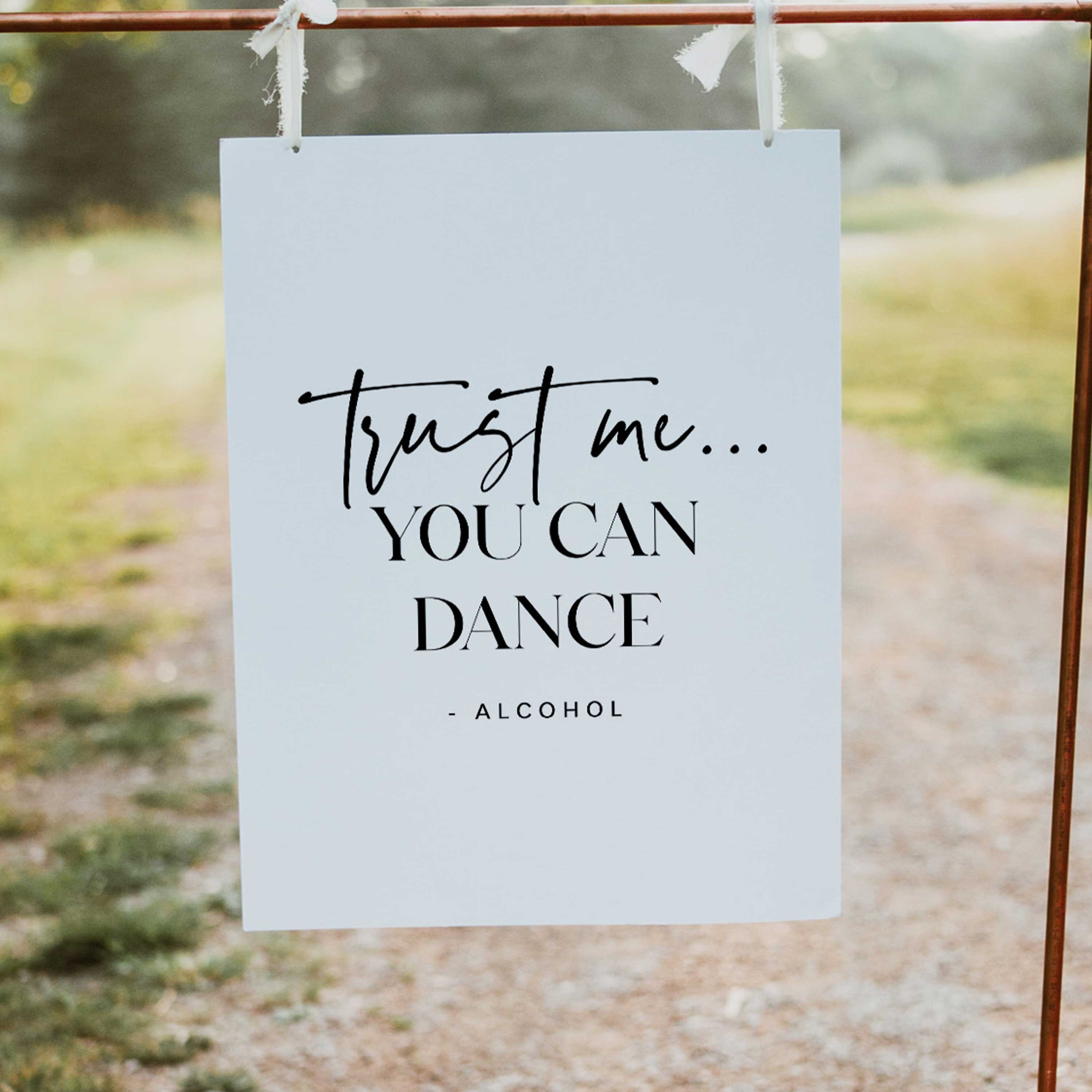 trust me your can dance sign, printable wedding signs, editable wedding signs, modern wedding signs, on the day wedding stationery