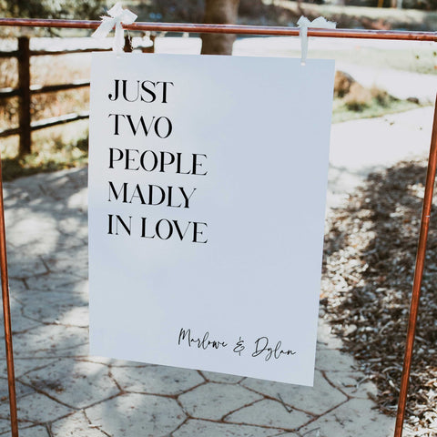 just two people madly in love sign, printable wedding signs, editable wedding signs, modern wedding signs, on the day wedding stationery
