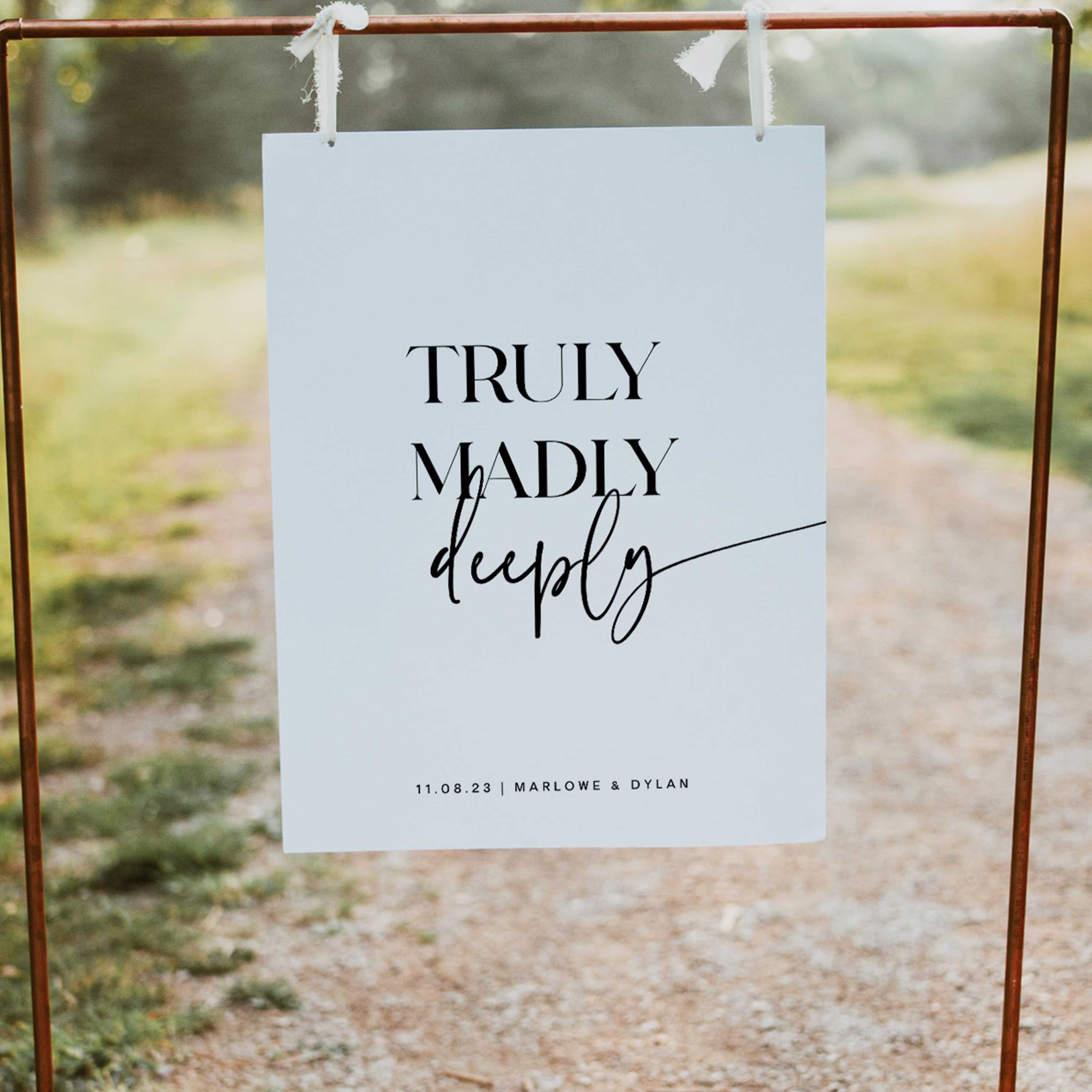 truly madly deeply sign, printable wedding signs, editable wedding signs, modern wedding signs, on the day wedding stationery