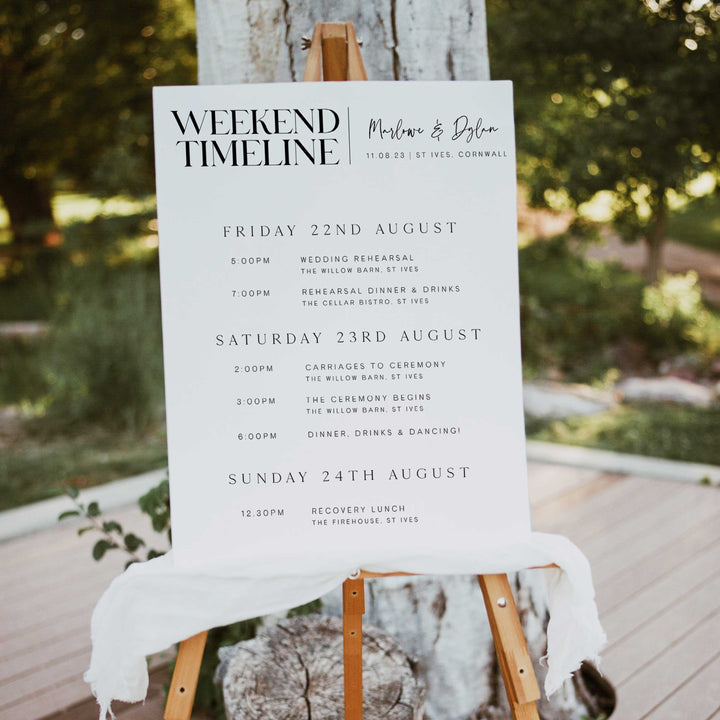 weekend wedding timeline, printable wedding timeline, editable wedding timeline, DIY wedding stationery, modern wedding stationery, editable wedding stationery